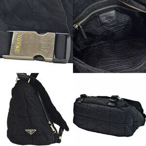 Prada bag shoulder black crossbody metal logo silver triangle leather